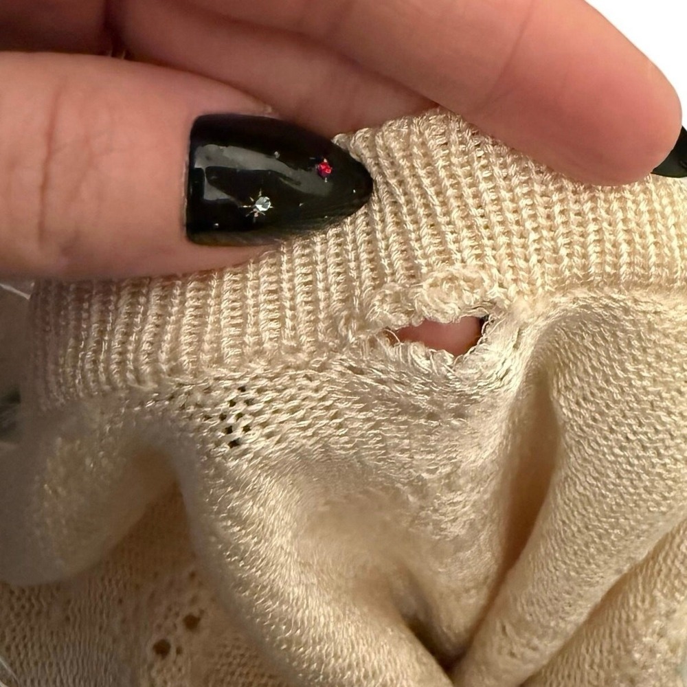 St. John Vintage Cardigan Balloon Sleeve Wool Blend Pointelle Knit Cream Large - Picture 5 of 10
